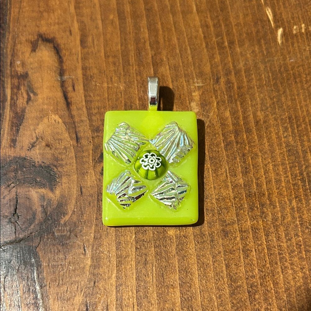 Lime Green Pendant with Silver Accents